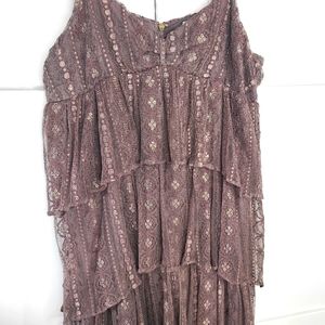 Geren Ford taupe lace tiered dress